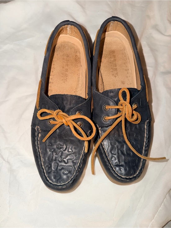 Sperry Shoes - Sperry Navy and Tan Leather Moccasin Boat Shoes